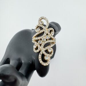 Vintage Gold Tone Rhinestone Filigree Cocktail Ring Statement Glam Y2K Swirl